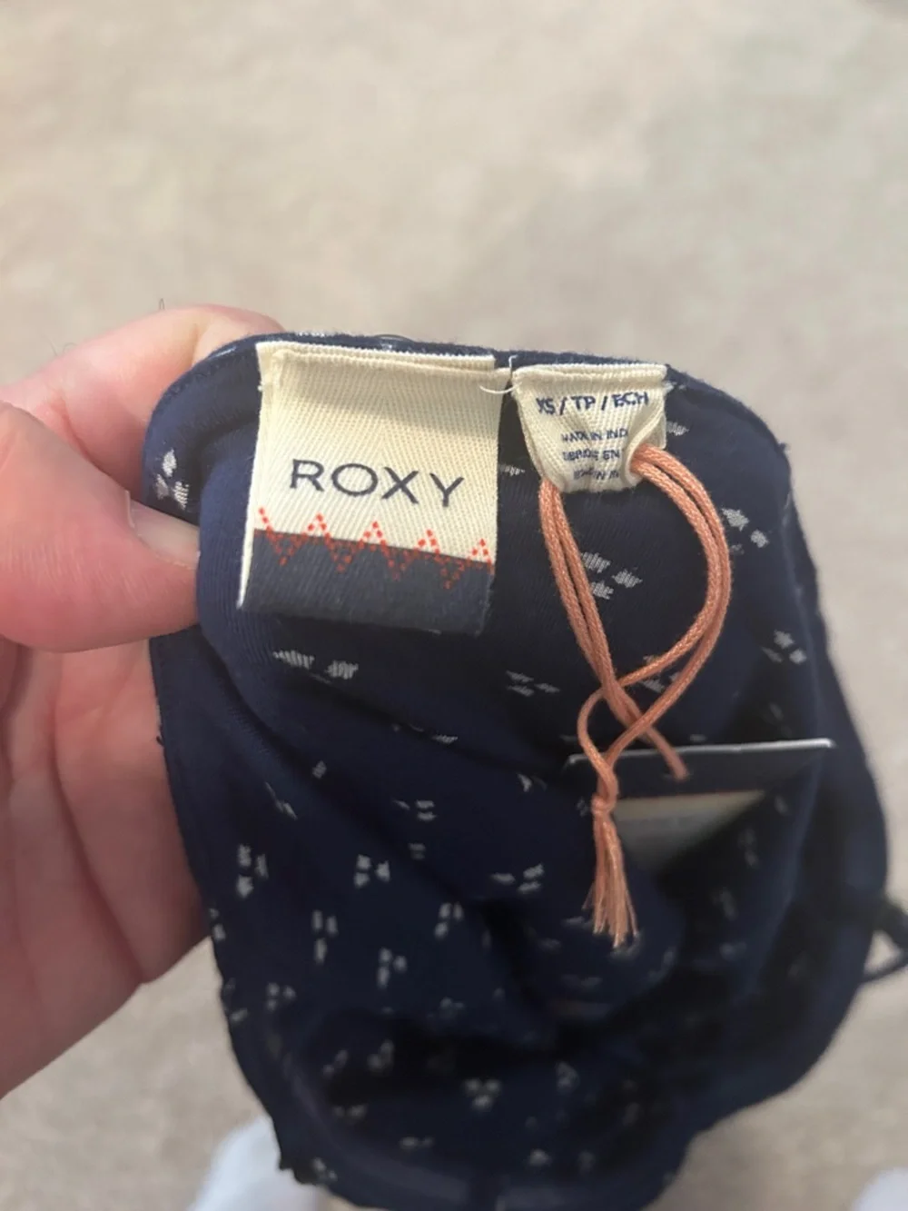 Roxy Navy Strapless Sundress with Small White Pattern “sleep to dream” xs - Picture 4 of 4